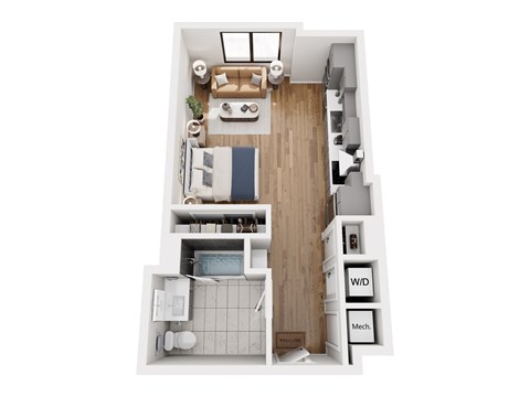 Floor plan for studio, 1 bath, 528 sqft